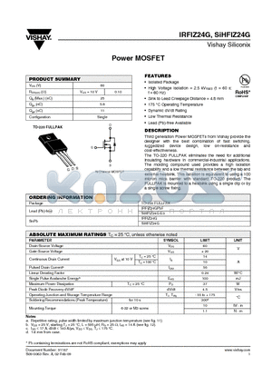 IRFIZ24G datasheet - Power MOSFET