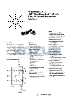 HSDL-3612-008 datasheet - IrDA Data Compliant 115.2kb/s 3V to 5V Infrared Transceiver