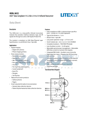 HSDL-3612-008 datasheet - IrDA^ Data Compliant 115.2 kb/s 3 V to 5 V Infrared Transceiver