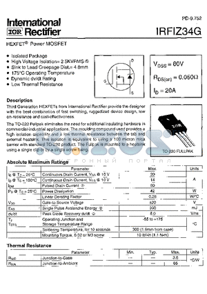 IRFIZ34G datasheet - HEXFET POWER MOSFET