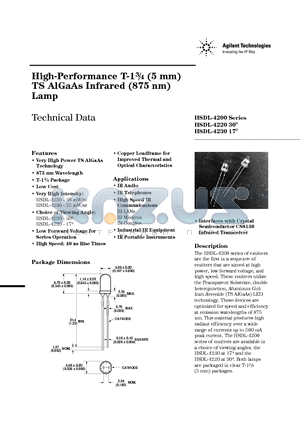 HSDL-4200_1 datasheet - High-Performance T-13/4 (5 mm) TS AlGaAs Infrared (875 nm) Lamp