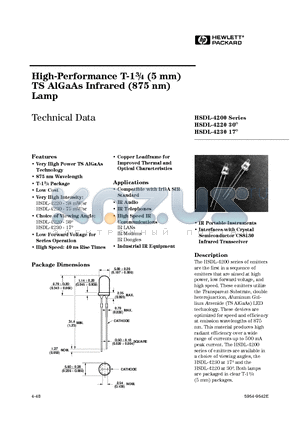 HSDL-4220 datasheet - High-Performance T-13/4 (5 mm) TS AlGaAs Infrared (875 nm) Lamp