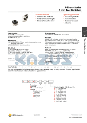 PTS645TK70 datasheet - 6 mm Tact Switches