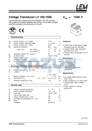 LV100-1500_03 datasheet - Voltage Transducer