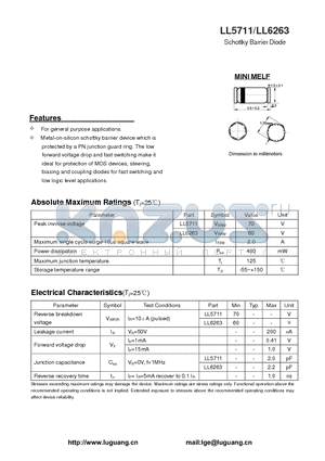 LL5711 datasheet - Schottky Barrier Diode