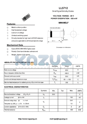 LL5712 datasheet - Small Signal Schottky Diodes