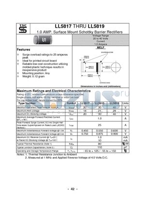 LL5817 datasheet - 1.0 AMP. Surface Mount Schottky Barrier Rectifiers