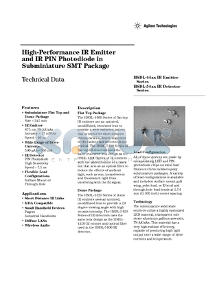 HSDL-4400 datasheet - High-Performance IR Emitter and IR PIN Photodiode in Subminiature SMT Package