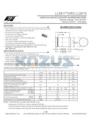 LL5817 datasheet - SURFACE MOUNT SCHOTTKY BARRIER RECTIFIER