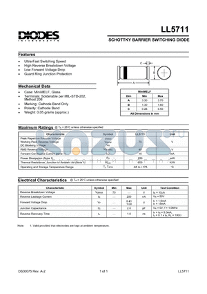 LL5711 datasheet - SCHOTTKY BARRIER SWITCHING DIODE