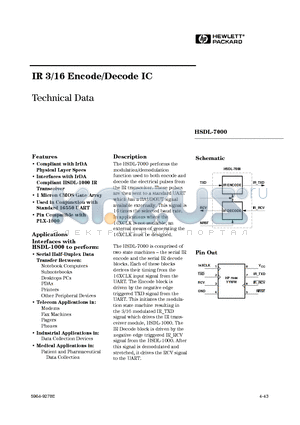 HSDL-7000 datasheet - IR 3/16 Encode/Decode IC