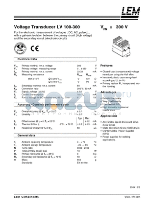 LV100-300_03 datasheet - Voltage Transducer