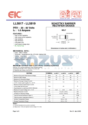 LL5819 datasheet - SCHOTTKY BARRIER