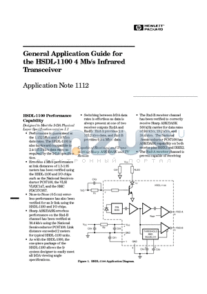 HSDL1100 datasheet - General Application Guide for the HSDL-1100 4 Mb/s Infrared Transceiver