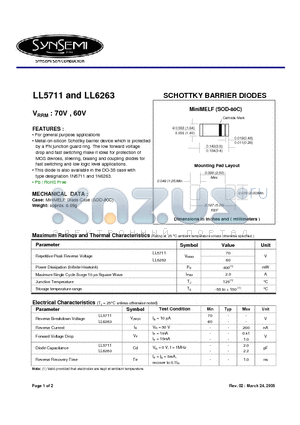 LL6263 datasheet - SCHOTTKY BARRIER DIODES