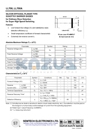 LL700 datasheet - SILICON EXPITAXIAL PLANAR TYPE SCHOTTKY BARRIER DIODES