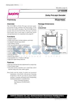 LV1035M datasheet - Dolby ProLogic Decoder