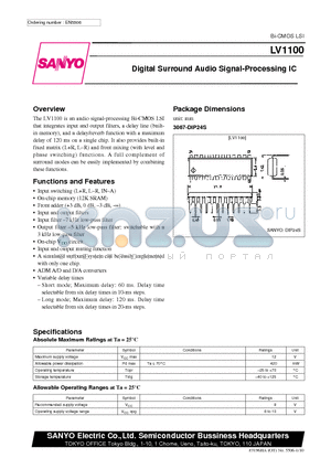 LV1100 datasheet - Digital Surround Audio Signal-Processing IC