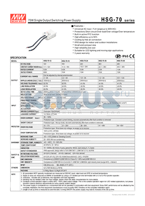 HSG-70-36 datasheet - 70W Single Output Switching Power Supply