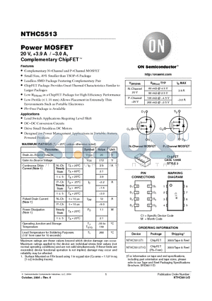NTHC5513 datasheet - Power MOSFET 20 V, 3.9 A / −3.0 A, Complementary ChipFET-TM