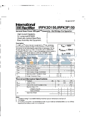 IRFK3F150 datasheet - Isolated Base Power HEX-pak Assembly - Half Bridge Configuration