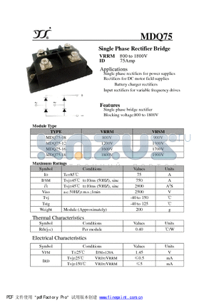 MDQ75-08 datasheet - Single Phase Rectifier Bridge