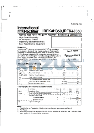 IRFK4J350 datasheet - ISOLATED BASE POWER HEX PAK ASSEMBLY PARALLEL CHIP CONFIGURATION