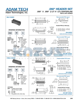 HSH10SG datasheet - .050 HEADER SET .050 X .050 [1.27 X 1.27] CENTERLINE