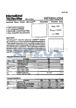 IRFK6H054 datasheet - ISOLATED BASE POWER HEX-PAK ASSEMBLY PARALLEL CHIP