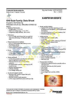 K40P81M100SF2 datasheet - K40 Sub-Family Data Sheet