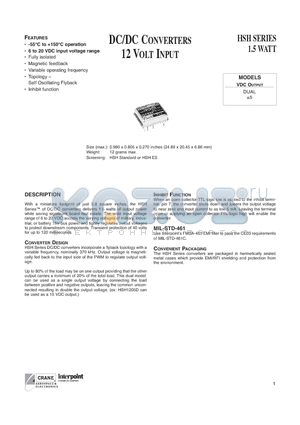 HSH1205D/ES datasheet - DC/DC CONVERTERS 12 VOLT INPUT