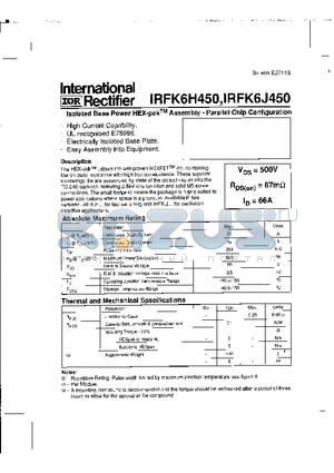 IRFK6J450 datasheet - Isolated Base Power HEX-pak Assembly-Half Bridge Configuration