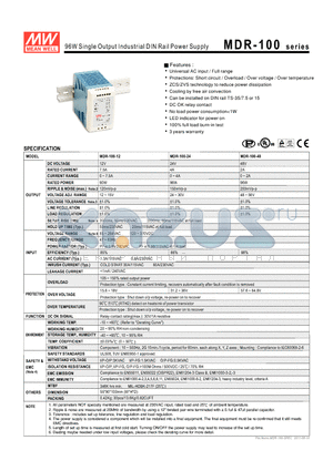 MDR-100-12 datasheet - 96W Single Output Industrial DIN Rail Power Supply