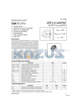 IRFL014NPBF datasheet - HEXFET Power MOSFET