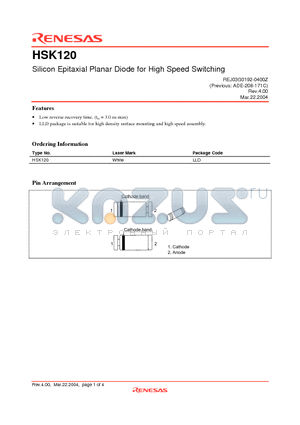 HSK120 datasheet - Silicon Epitaxial Planar Diode for High Speed Switching