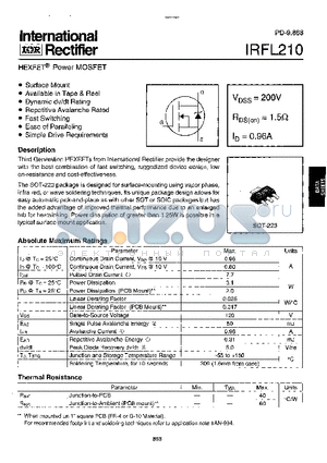 IRFL210 datasheet - Power MOSFET(Vdss=200V, Rds(on)=1.5ohm, Id=0.96A)