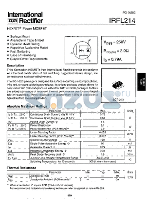 IRFL214 datasheet - Power MOSFET(Vdss=250V, Rds(on)=2.0ohm, Id=0.79A)