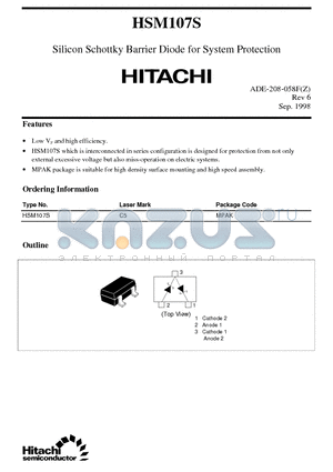 HSM107 datasheet - Silicon Schottky Barrier Diode for System Protection