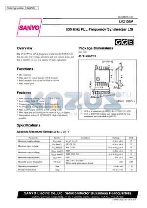 LV2105V datasheet - 530 MHz PLL Frequency Synthesizer LSI