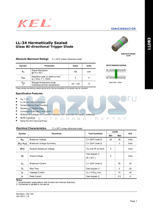 LLDB3 datasheet - LL-34 Hermetically Sealed Glass BI-directional Trigger Diode