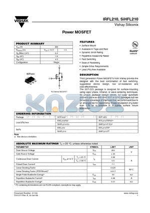 IRFL210TR datasheet - Power MOSFET