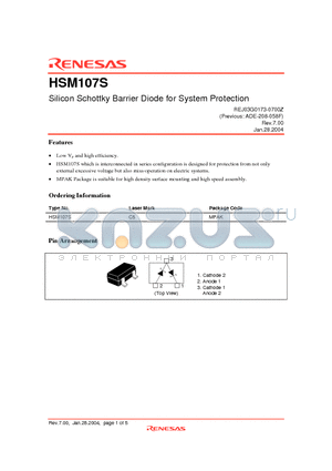 HSM107S datasheet - Silicon Schottky Barrier Diode for System Protection