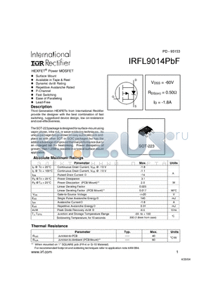 IRFL9014PBF datasheet - HEXFET^ Power MOSFET