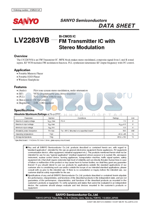 LV2283VB datasheet - Bi-CMOS IC FM Transmitter IC with Stereo Modulation