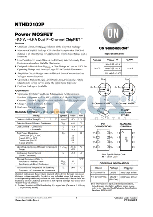 NTHD2102PT1 datasheet - Power MOSFET −8.0 V, −4.6 A Dual P−Channel ChipFET