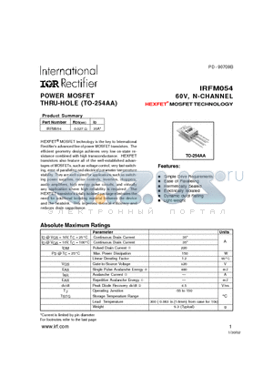 IRFM054 datasheet - POWER MOSFET THRU-HOLE (TO-254AA)