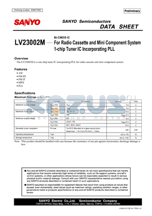 LV23002M datasheet - Bi-CMOS IC For Radio Cassette and Mini Component System 1-chip Tuner IC Incorporating PLL