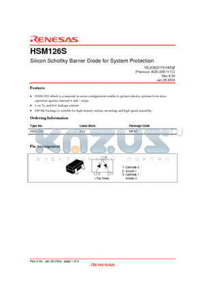HSM126S datasheet - Silicon Schottky Barrier Diode for System Protection