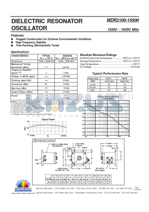 MDR2100-15500 datasheet - Dielectric Resonator Oscillator