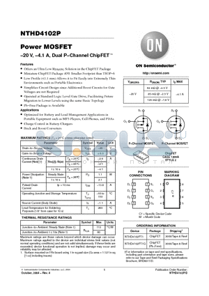NTHD4102P datasheet - Power MOSFET -20 V, -4.1 A, Dual P-Channel ChipFET
